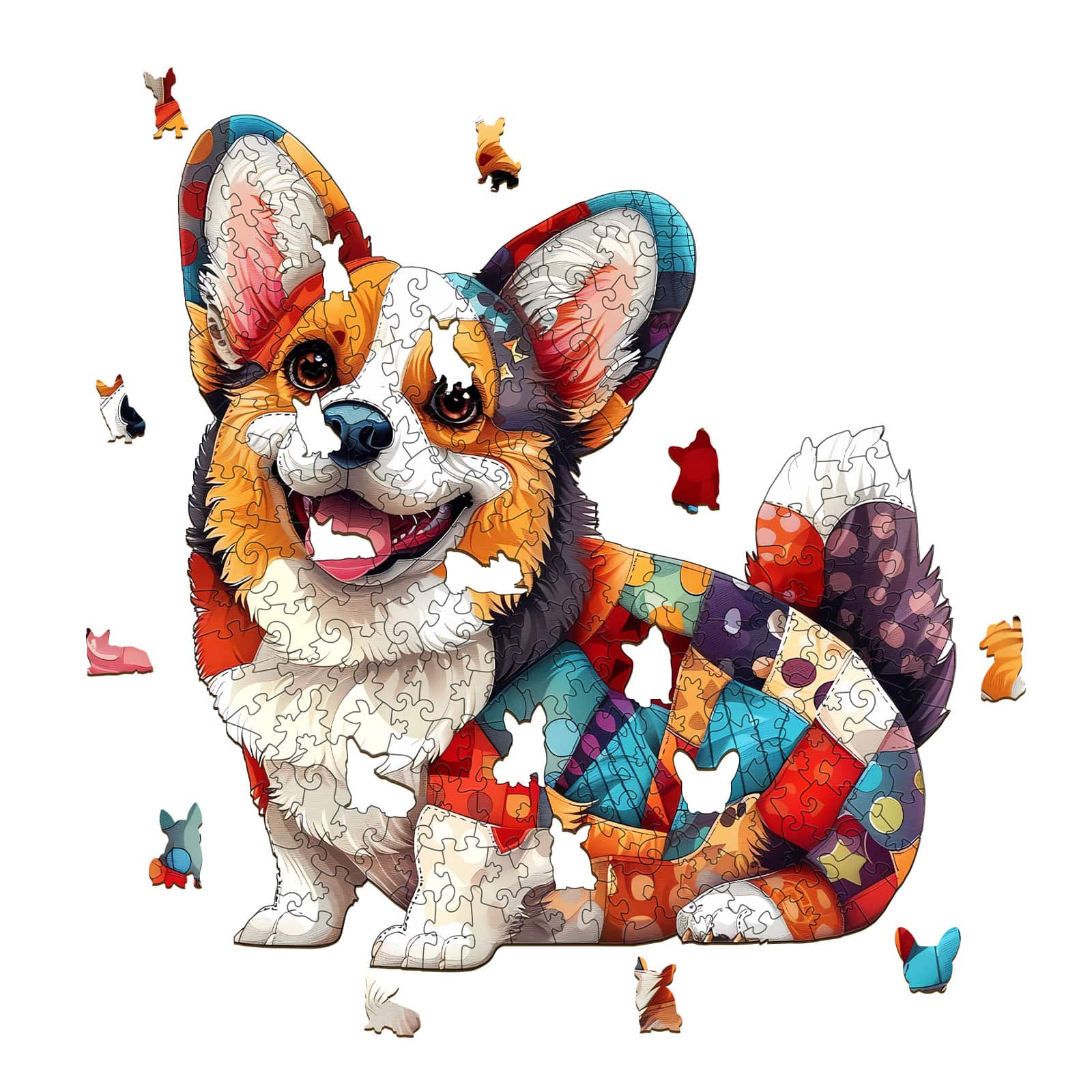 Verträumtes Holzpuzzle – Patchwork-Corgi Zweitbild