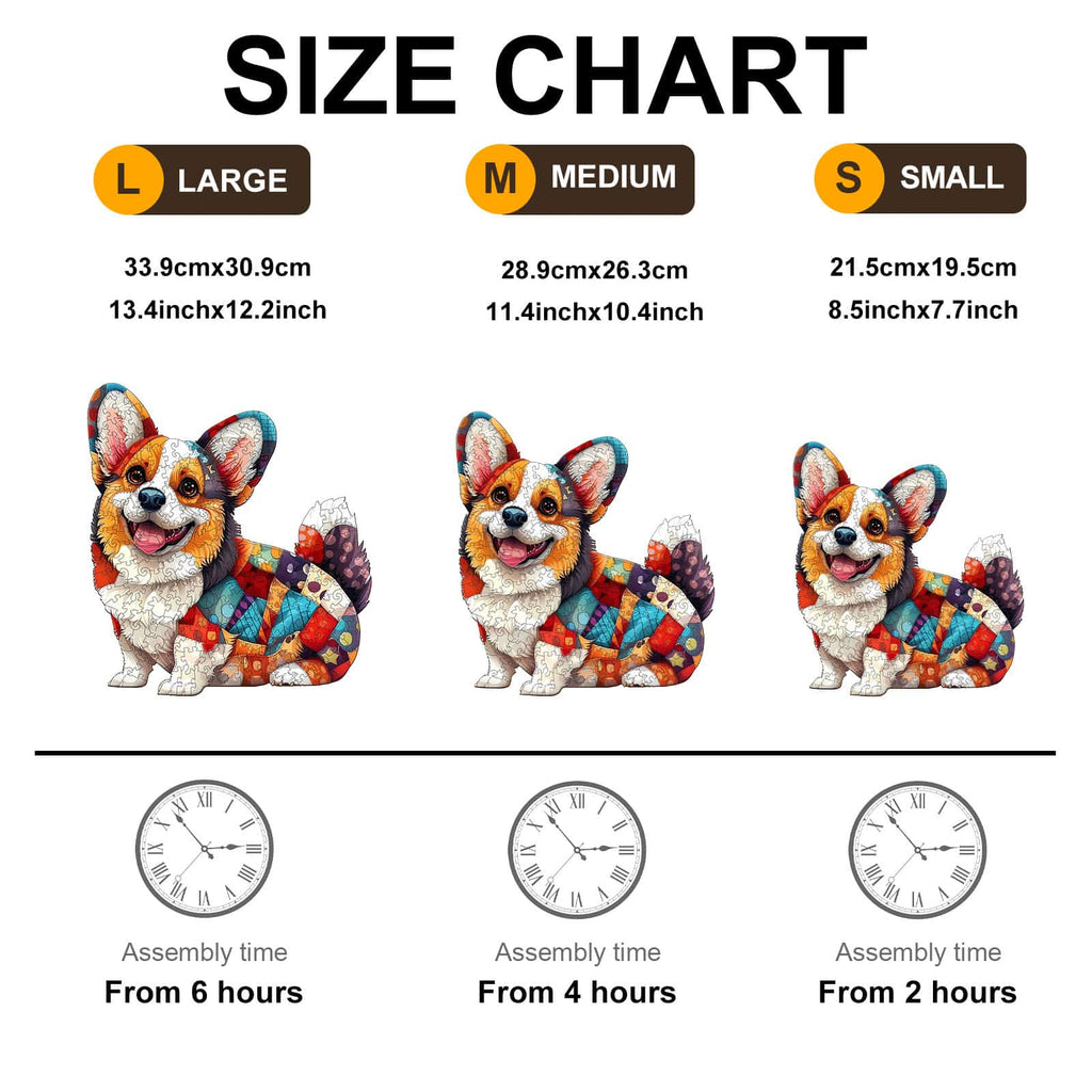 Whimsical Wooden Jigsaw Puzzle - Patchwork Corgi - pickApuzzle