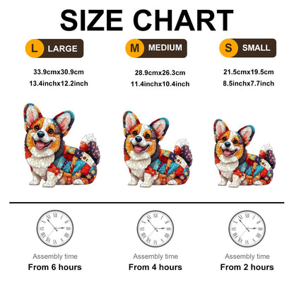 Whimsical Wooden Jigsaw Puzzle - Patchwork Corgi - pickApuzzle