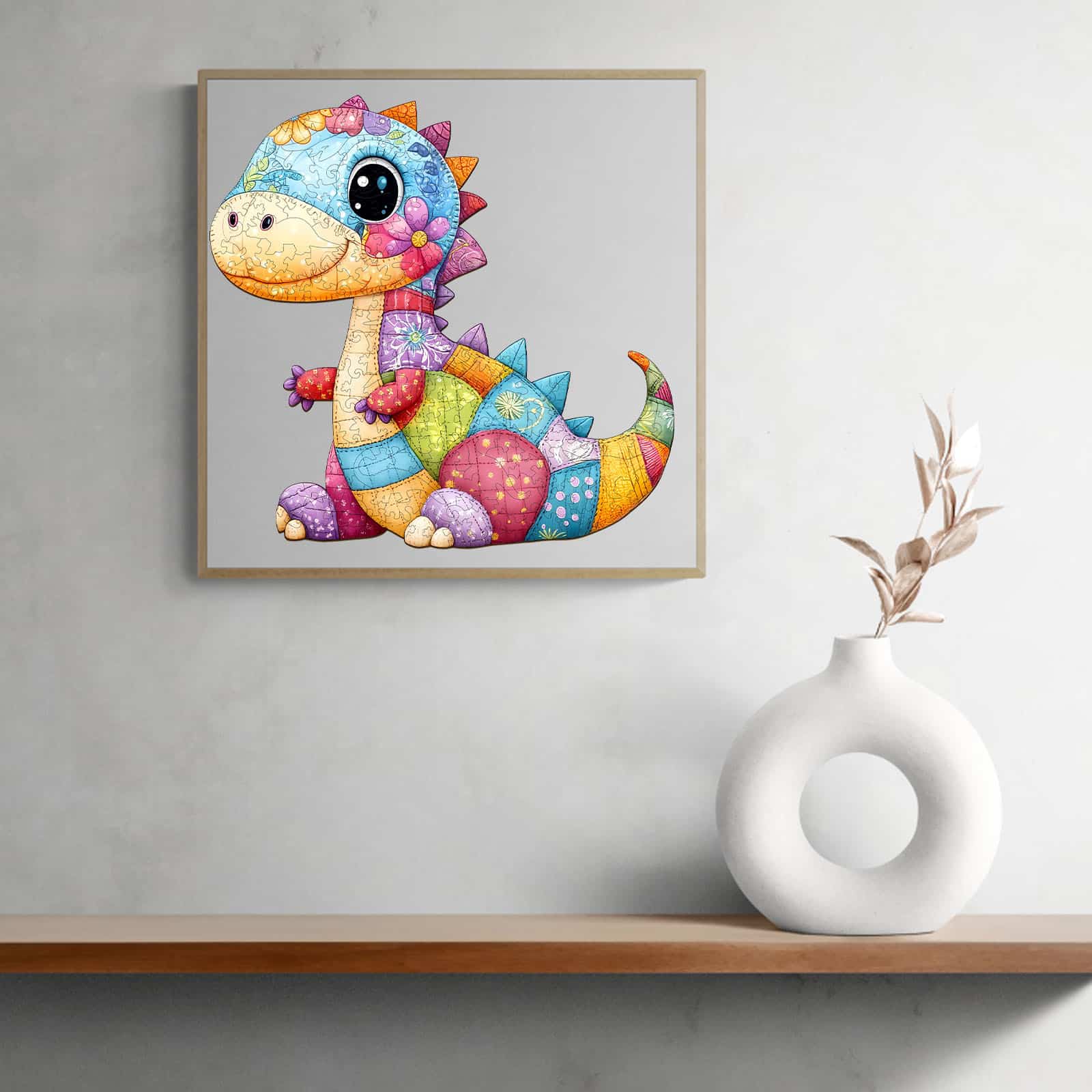 Whimsical Wooden Jigsaw Puzzle - Patchwork Dinosaur - pickApuzzle