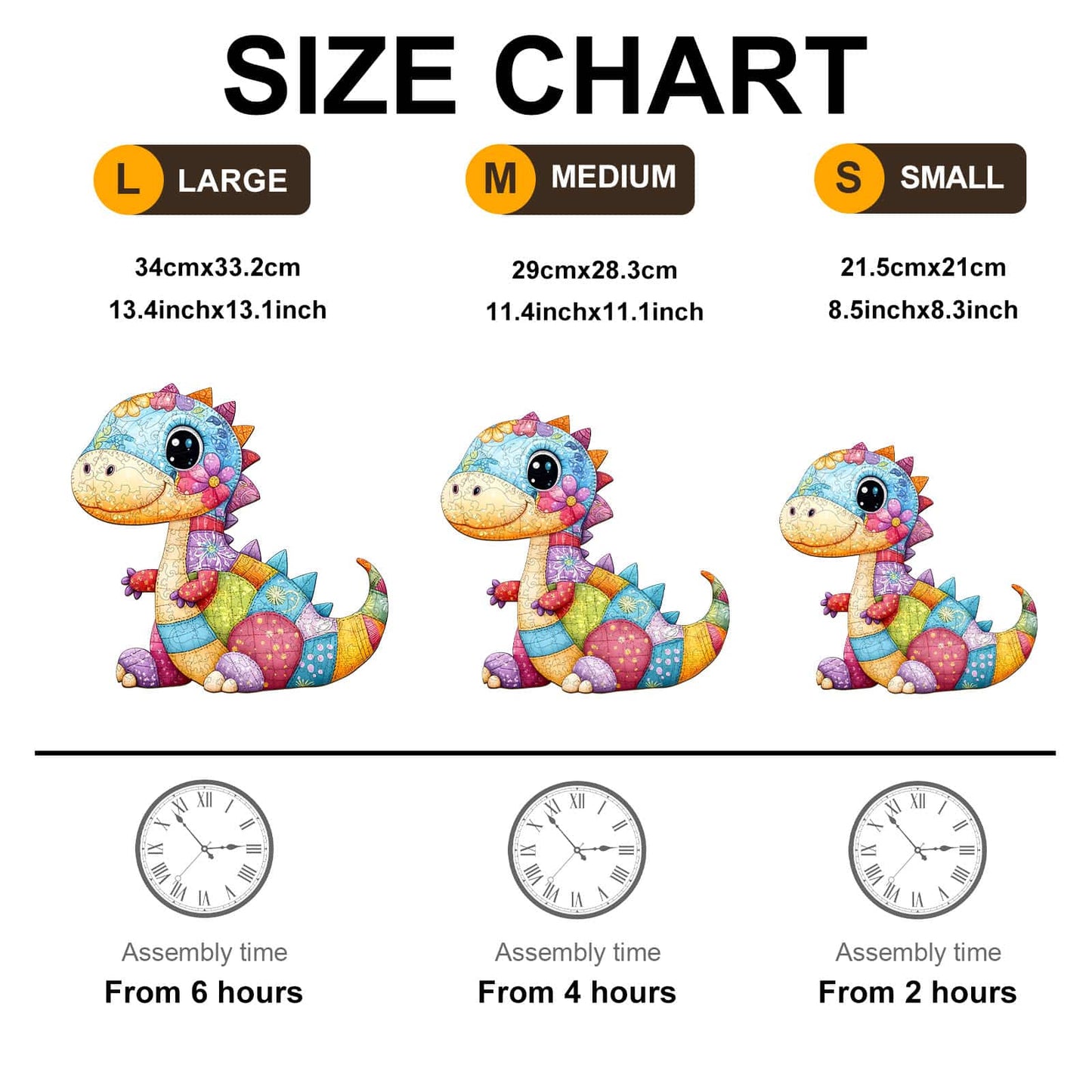 Whimsical Wooden Jigsaw Puzzle - Patchwork Dinosaur - pickApuzzle