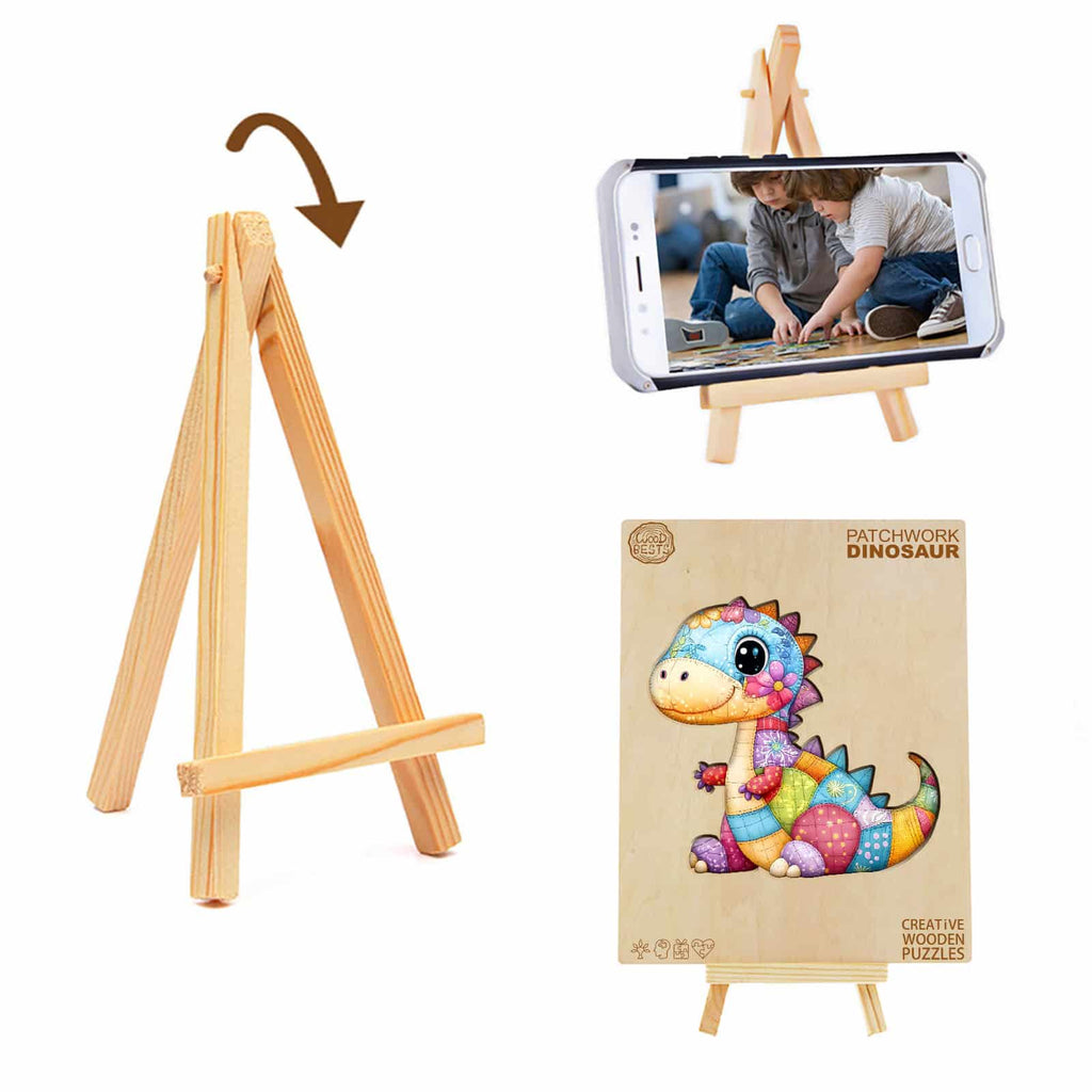 Whimsical Wooden Jigsaw Puzzle - Patchwork Dinosaur - pickApuzzle