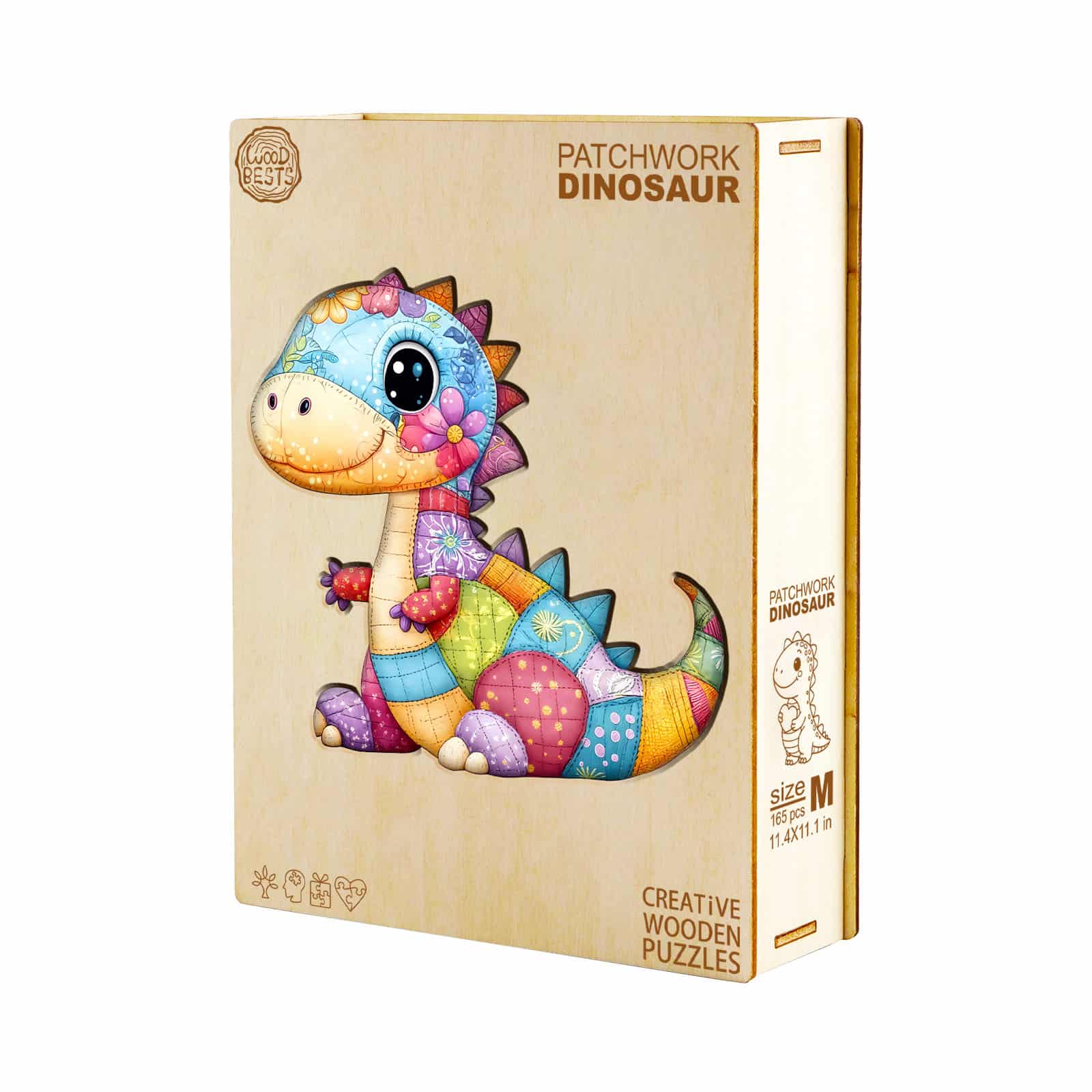 Whimsical Wooden Jigsaw Puzzle - Patchwork Dinosaur - pickApuzzle