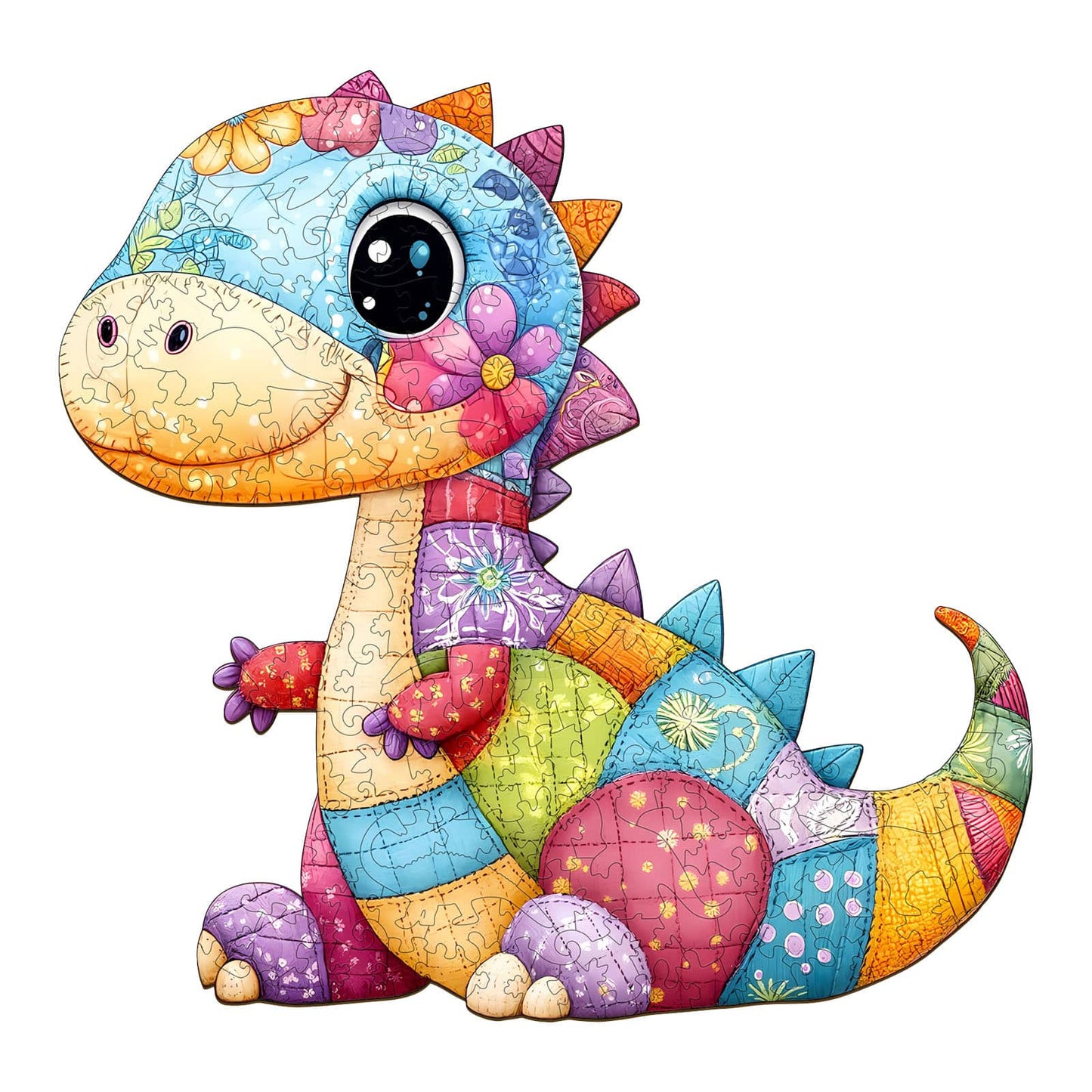 Whimsical Wooden Jigsaw Puzzle - Patchwork Dinosaur - pickApuzzle