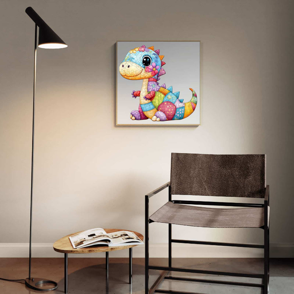 Whimsical Wooden Jigsaw Puzzle - Patchwork Dinosaur - pickApuzzle
