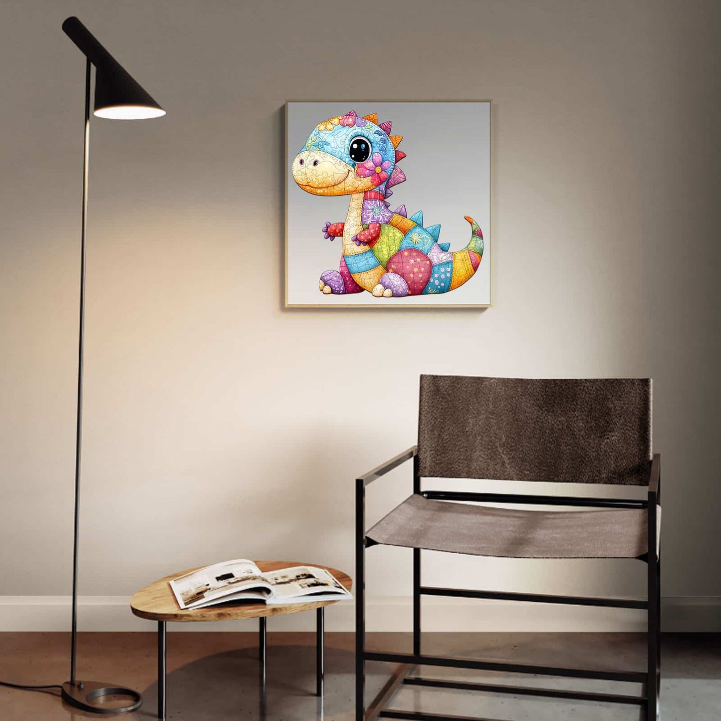 Whimsical Wooden Jigsaw Puzzle - Patchwork Dinosaur - pickApuzzle