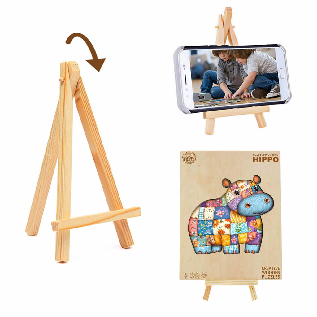 Whimsical Wooden Jigsaw Puzzle - Patchwork Hippo - pickApuzzle