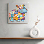 Whimsical Wooden Jigsaw Puzzle - Patchwork Hippo - pickApuzzle