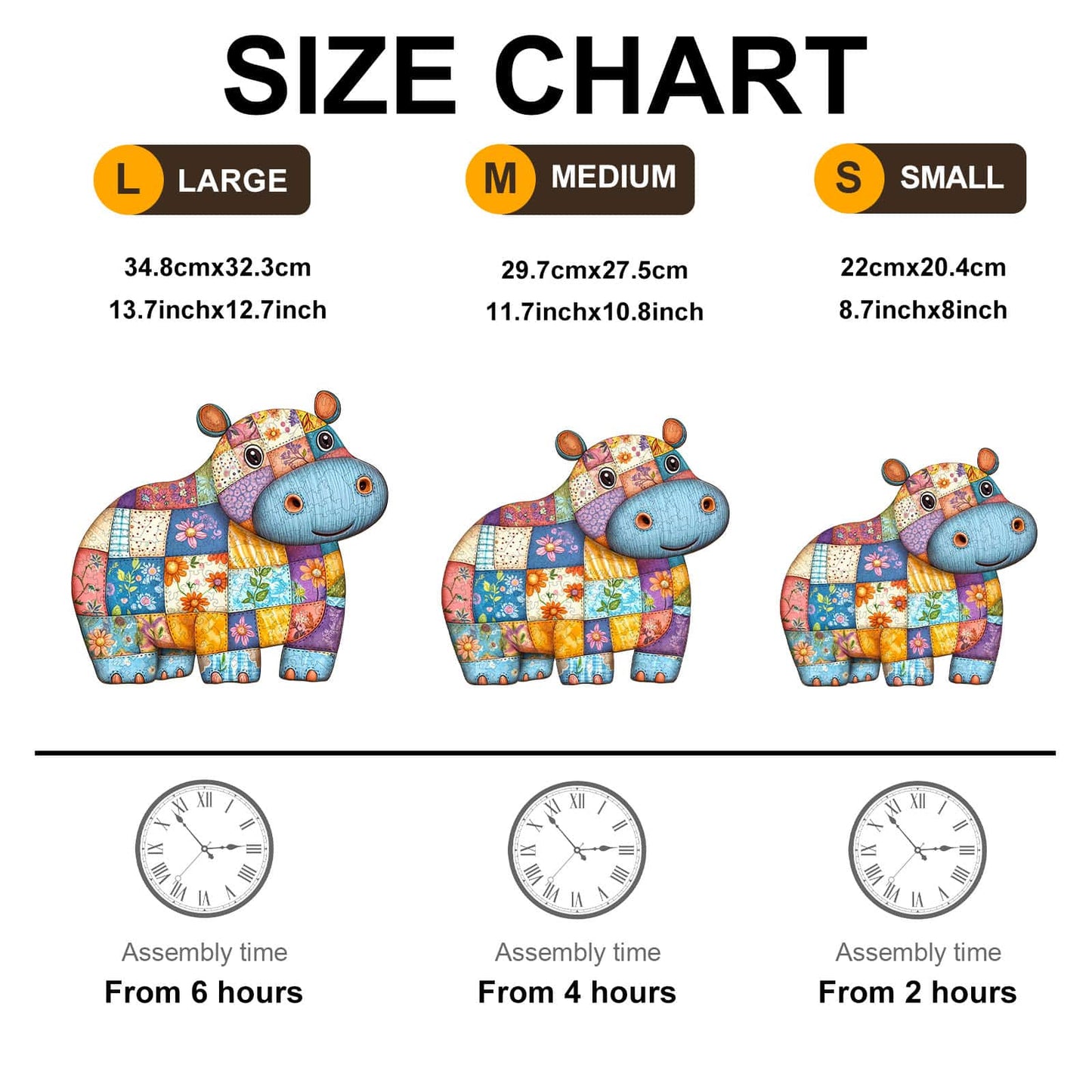 Whimsical Wooden Jigsaw Puzzle - Patchwork Hippo - pickApuzzle