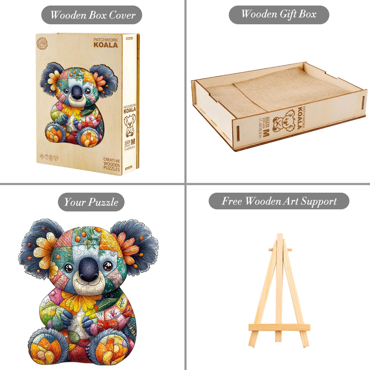 Whimsical Wooden Jigsaw Puzzle - Patchwork Koala - pickApuzzle