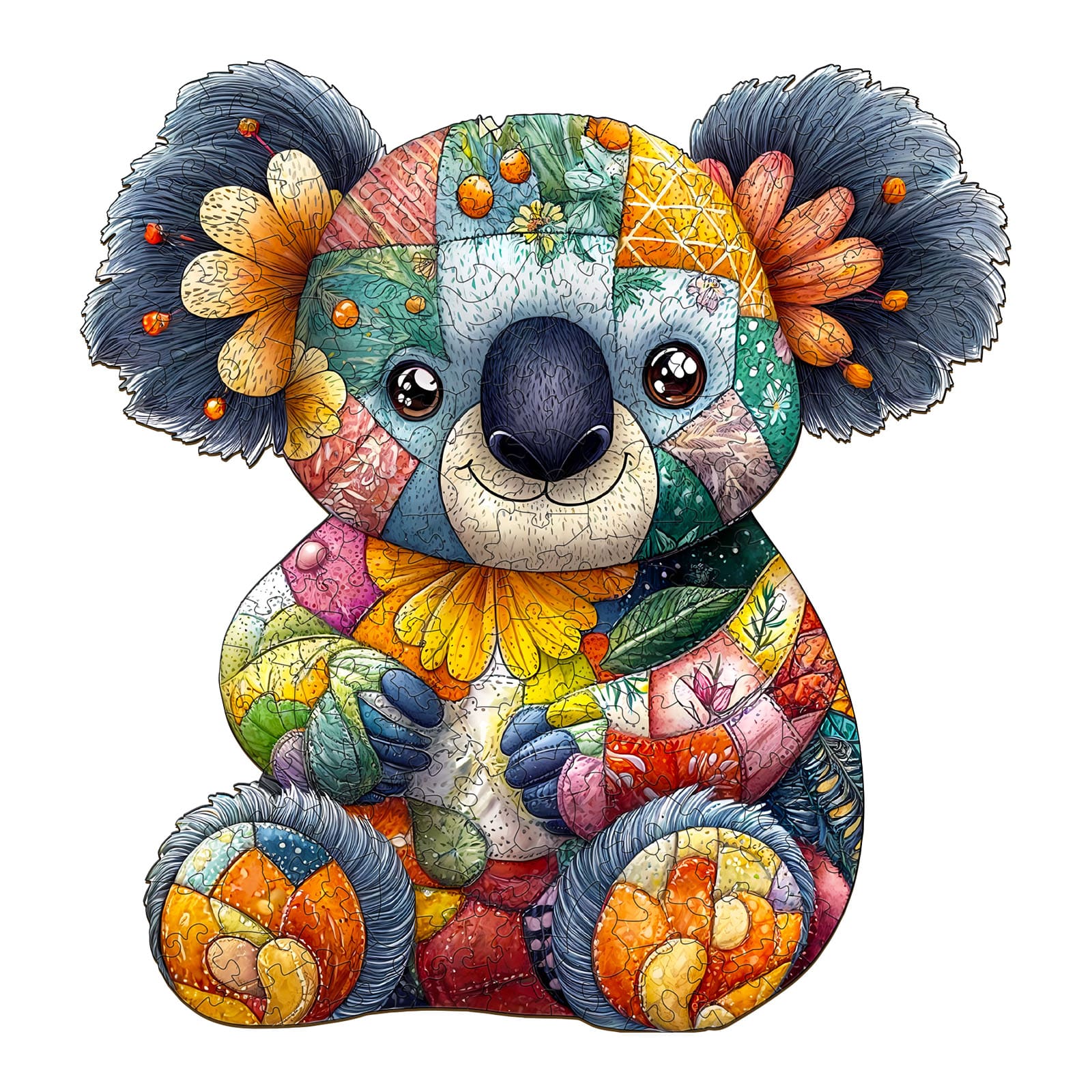 Whimsical Wooden Jigsaw Puzzle - Patchwork Koala - pickApuzzle