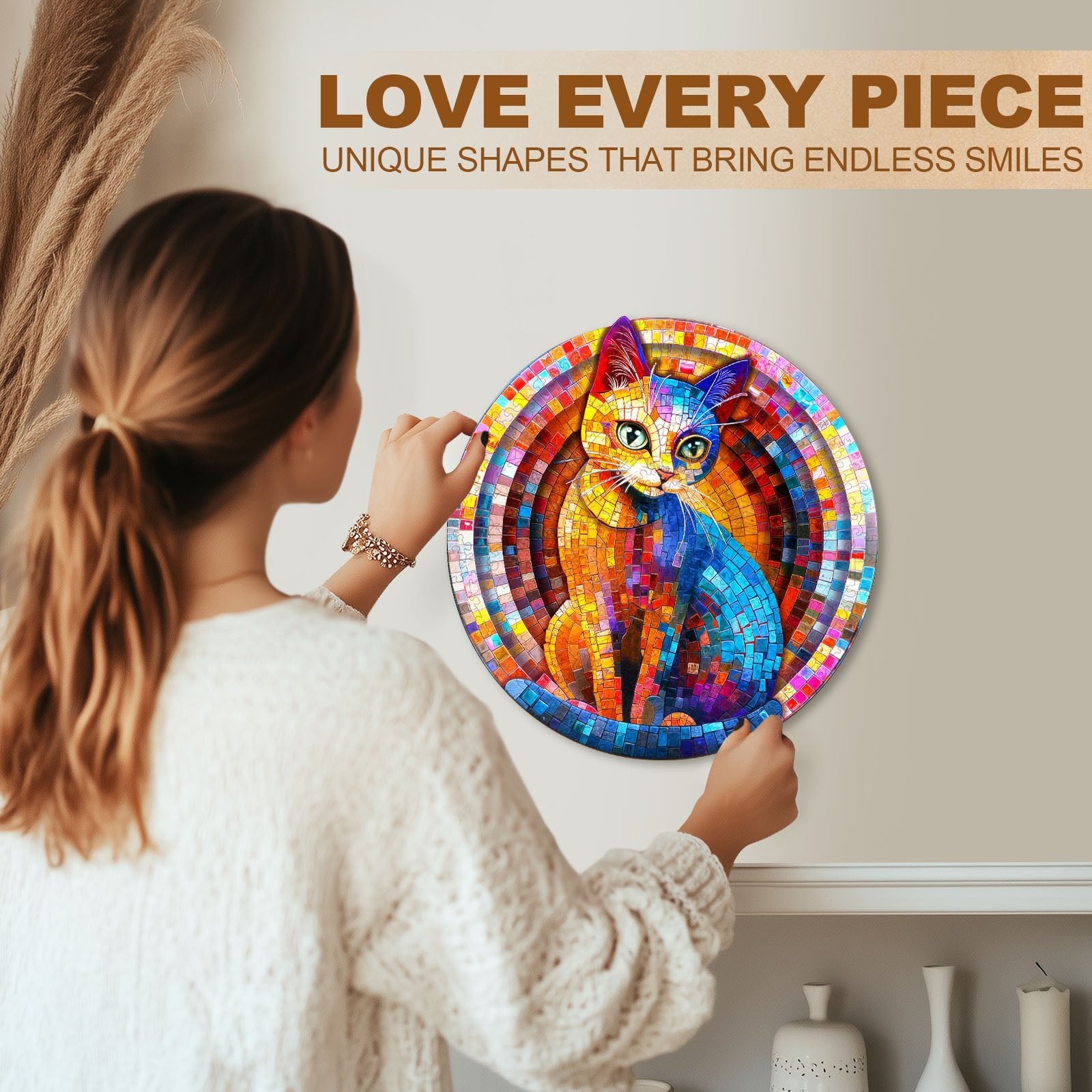 Whimsical Wooden Jigsaw Puzzle - Pixel Kitty - pickApuzzle