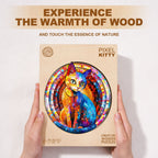 Whimsical Wooden Jigsaw Puzzle - Pixel Kitty - pickApuzzle