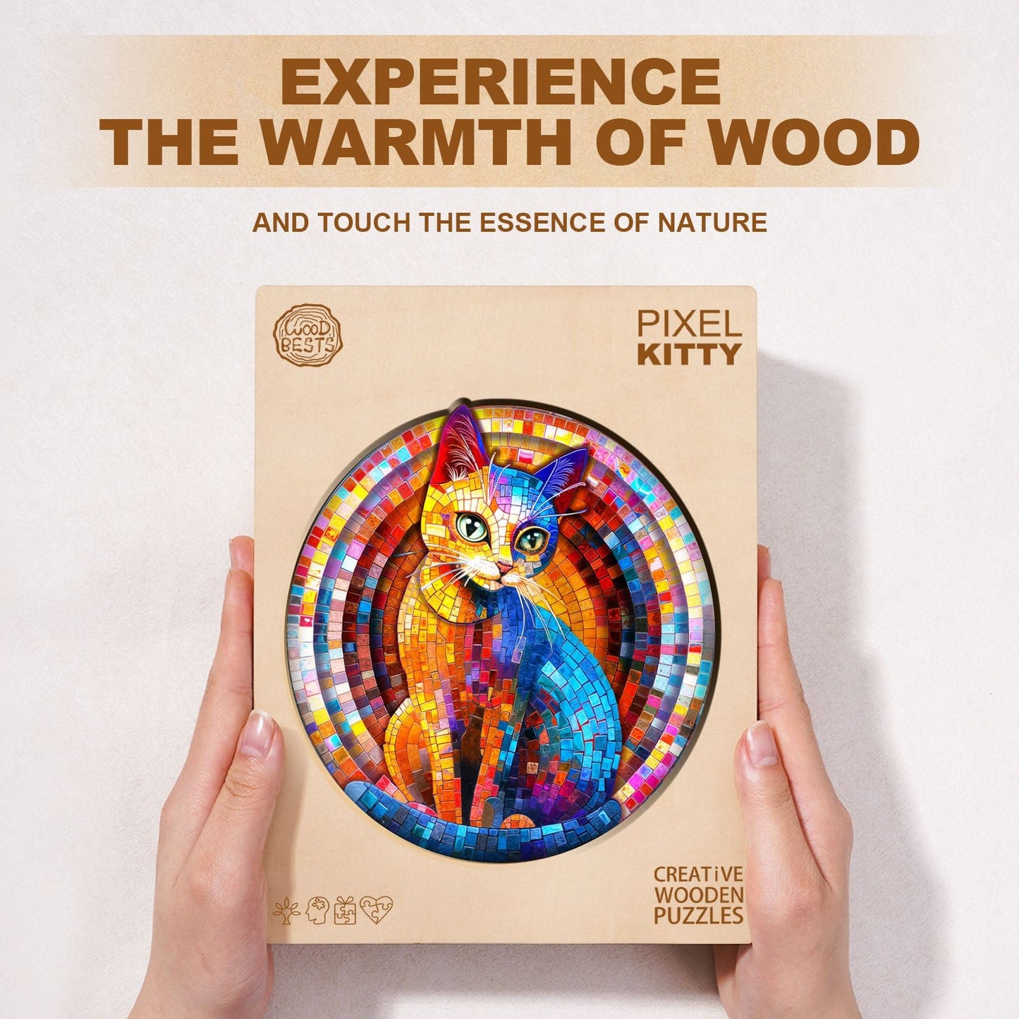 Whimsical Wooden Jigsaw Puzzle - Pixel Kitty - pickApuzzle