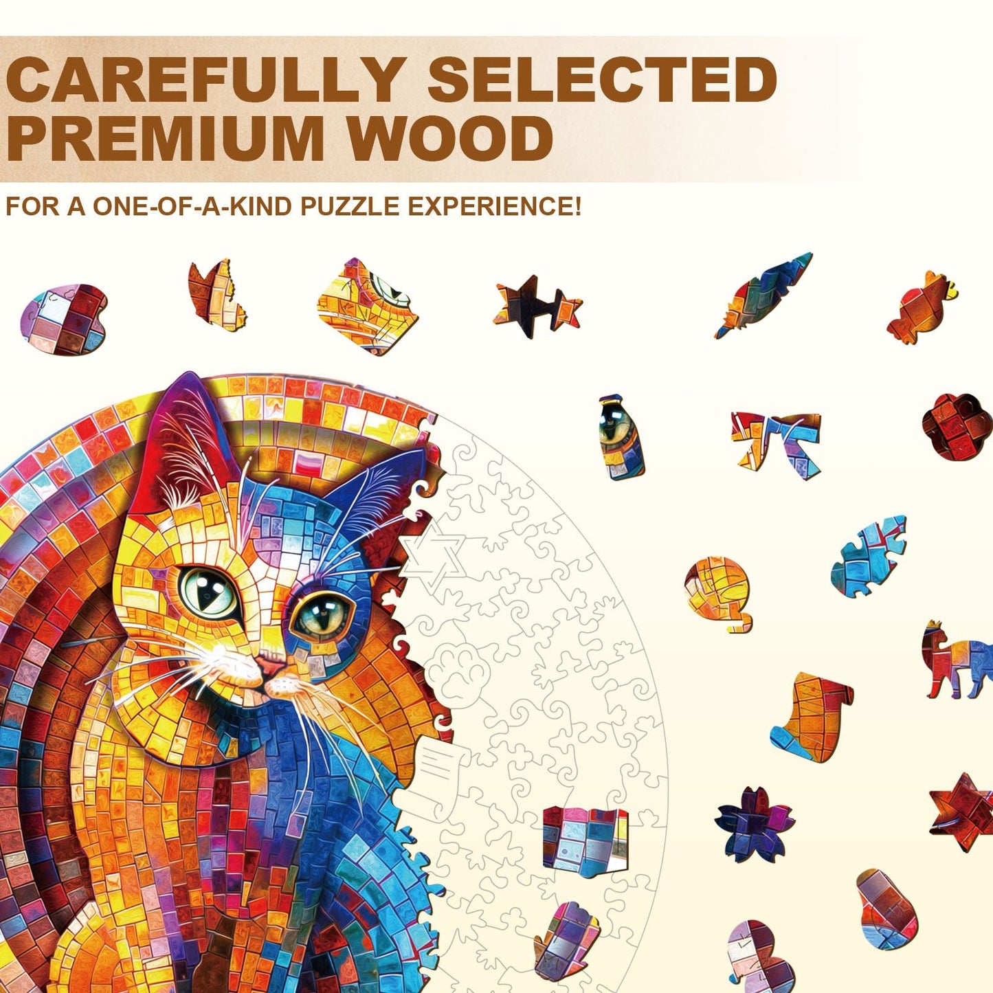 Whimsical Wooden Jigsaw Puzzle - Pixel Kitty - pickApuzzle