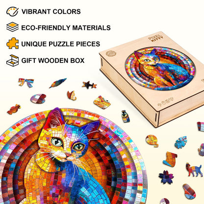 Whimsical Wooden Jigsaw Puzzle - Pixel Kitty - pickApuzzle