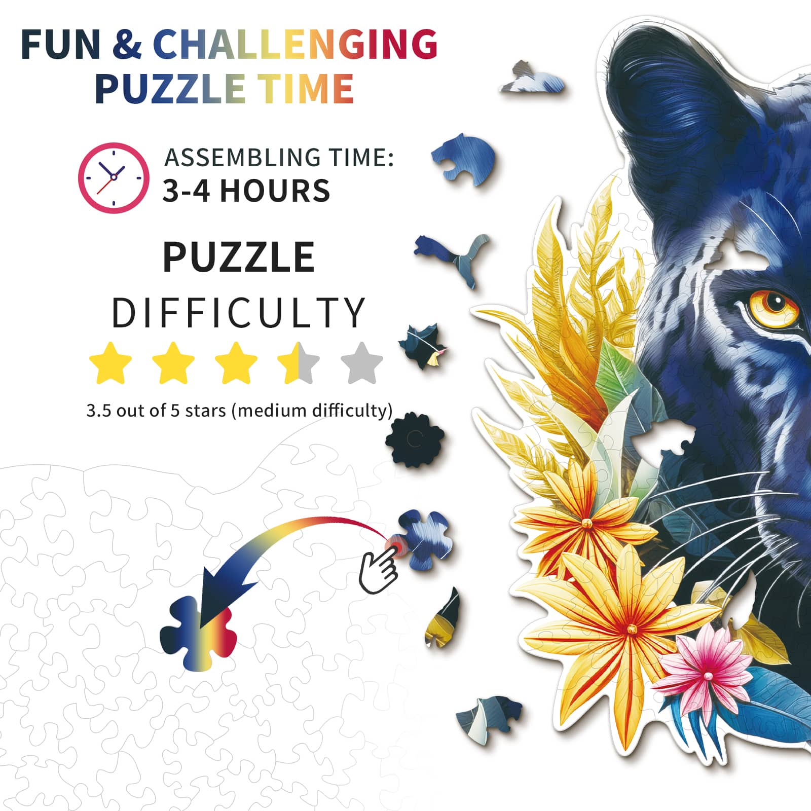 Whimsical Wooden Jigsaw Puzzle - Resolute Black Panther - pickApuzzle