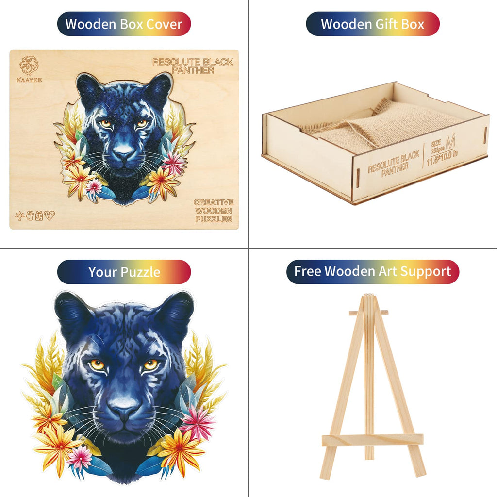 Whimsical Wooden Jigsaw Puzzle - Resolute Black Panther - pickApuzzle