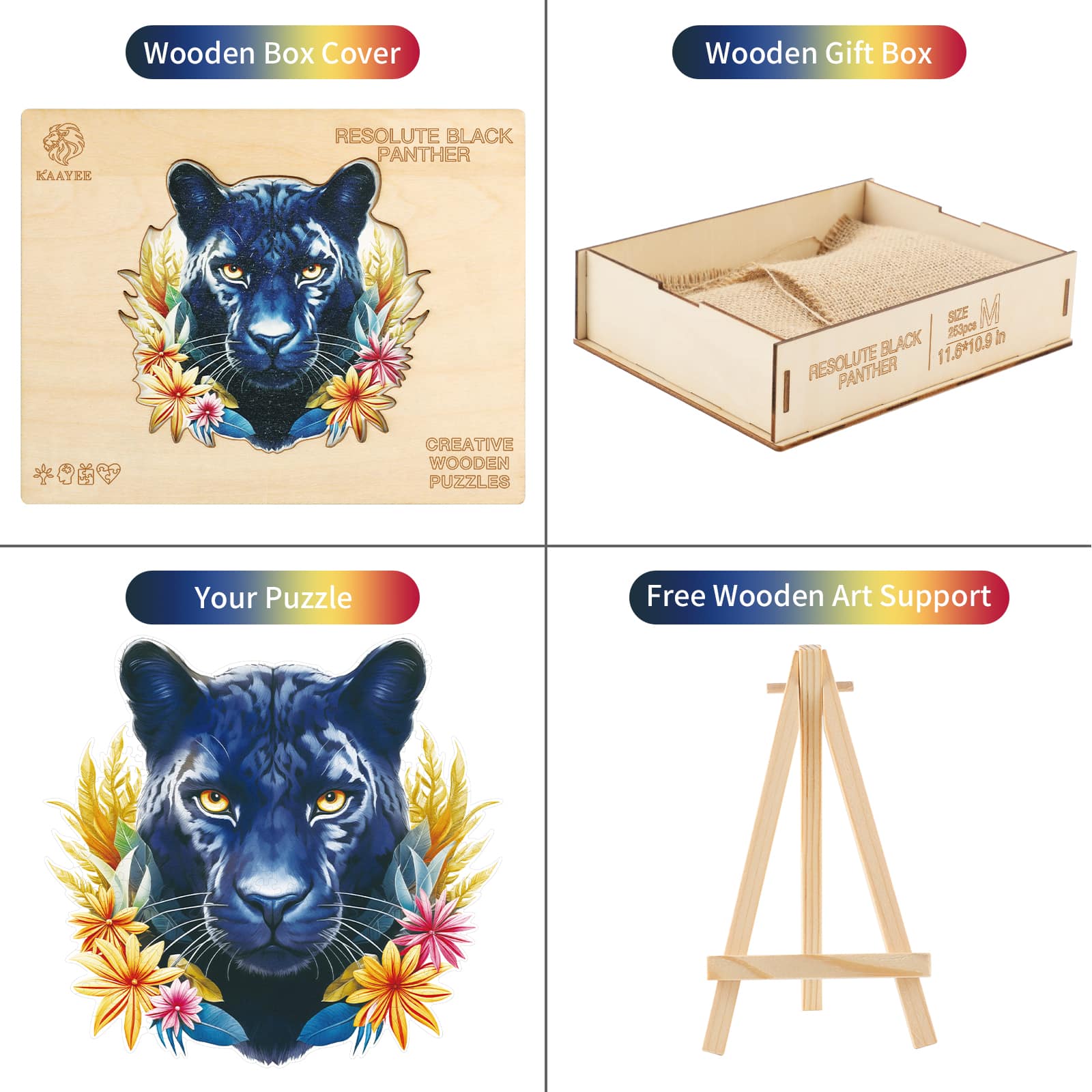Whimsical Wooden Jigsaw Puzzle - Resolute Black Panther - pickApuzzle