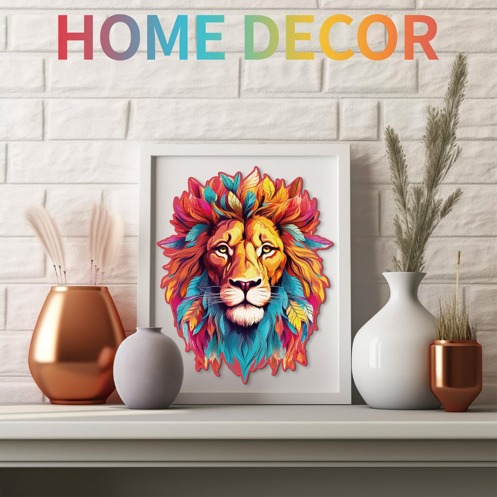 Whimsical Wooden Jigsaw Puzzle-Resolute Lion