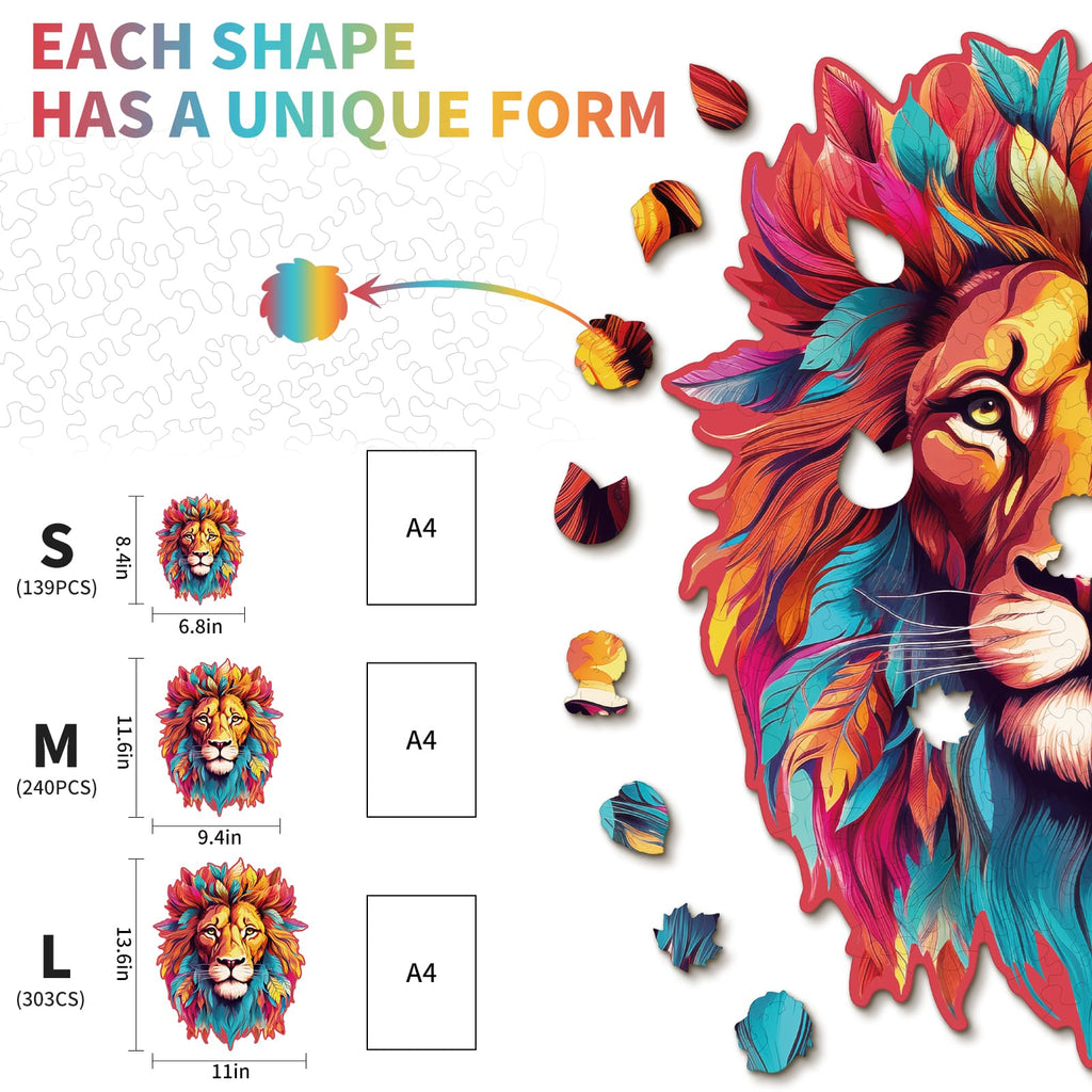 Whimsical Wooden Jigsaw Puzzle-Resolute Lion