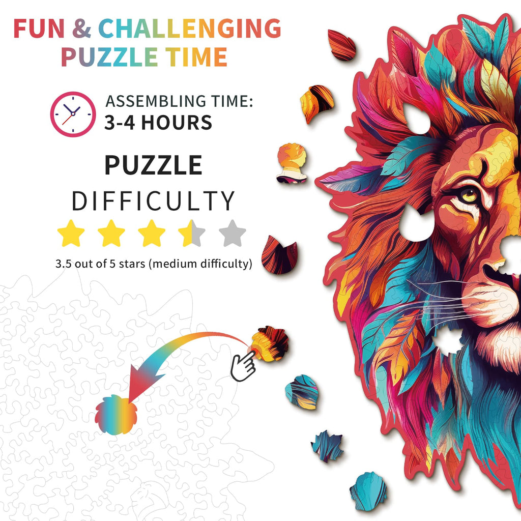 Whimsical Wooden Jigsaw Puzzle-Resolute Lion