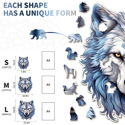 Whimsical Wooden Jigsaw Puzzle - Resolute Snow Wolf - pickApuzzle