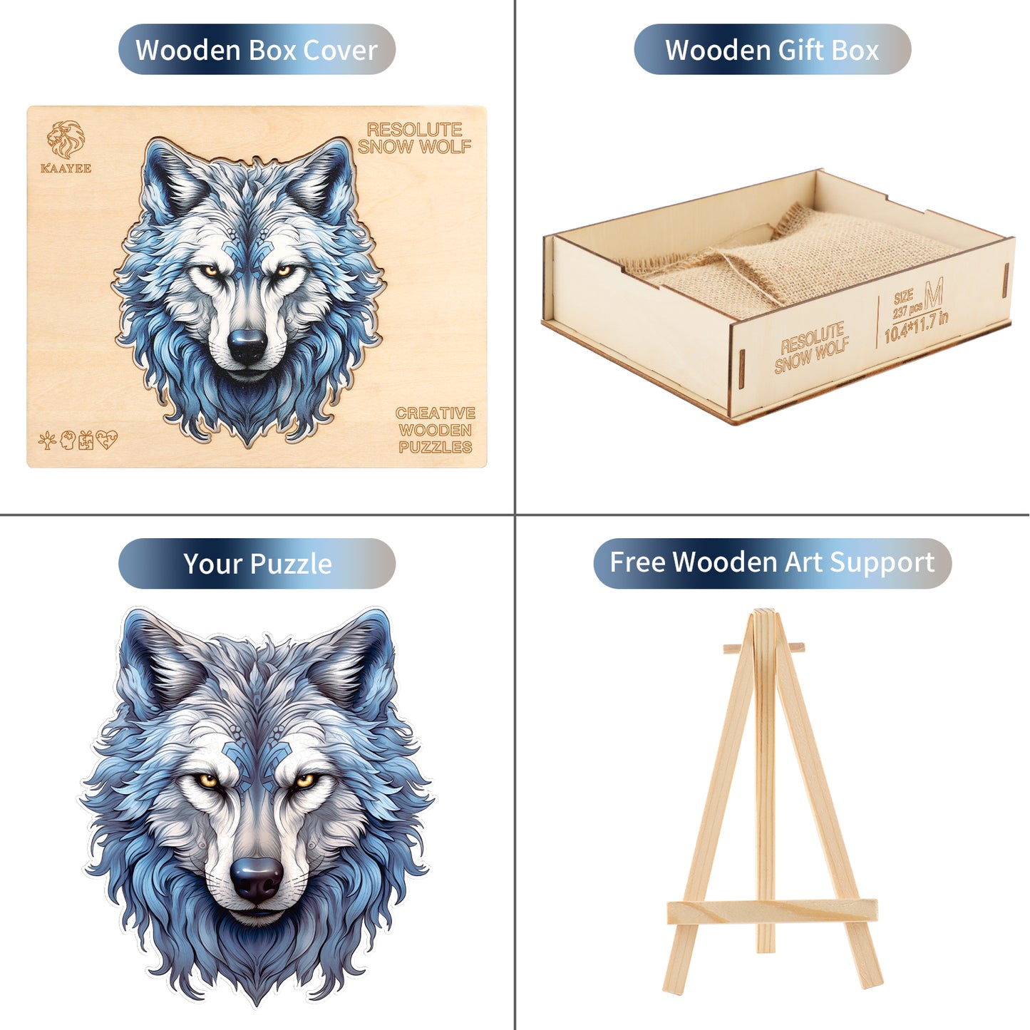 Whimsical Wooden Jigsaw Puzzle - Resolute Snow Wolf - pickApuzzle