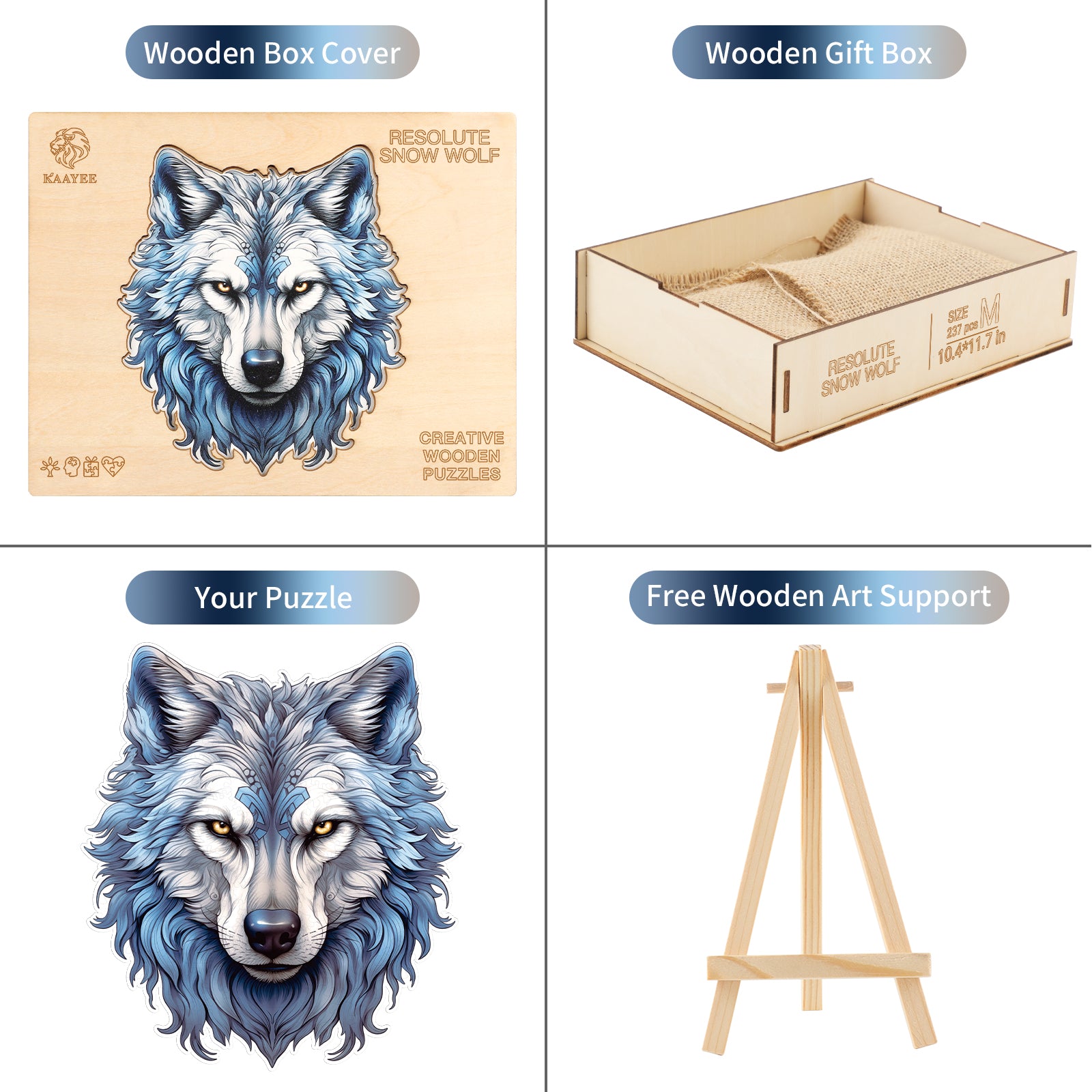 Whimsical Wooden Jigsaw Puzzle - Resolute Snow Wolf - pickApuzzle