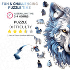 Whimsical Wooden Jigsaw Puzzle - Resolute Snow Wolf - pickApuzzle