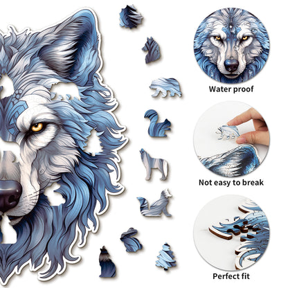 Whimsical Wooden Jigsaw Puzzle - Resolute Snow Wolf - pickApuzzle