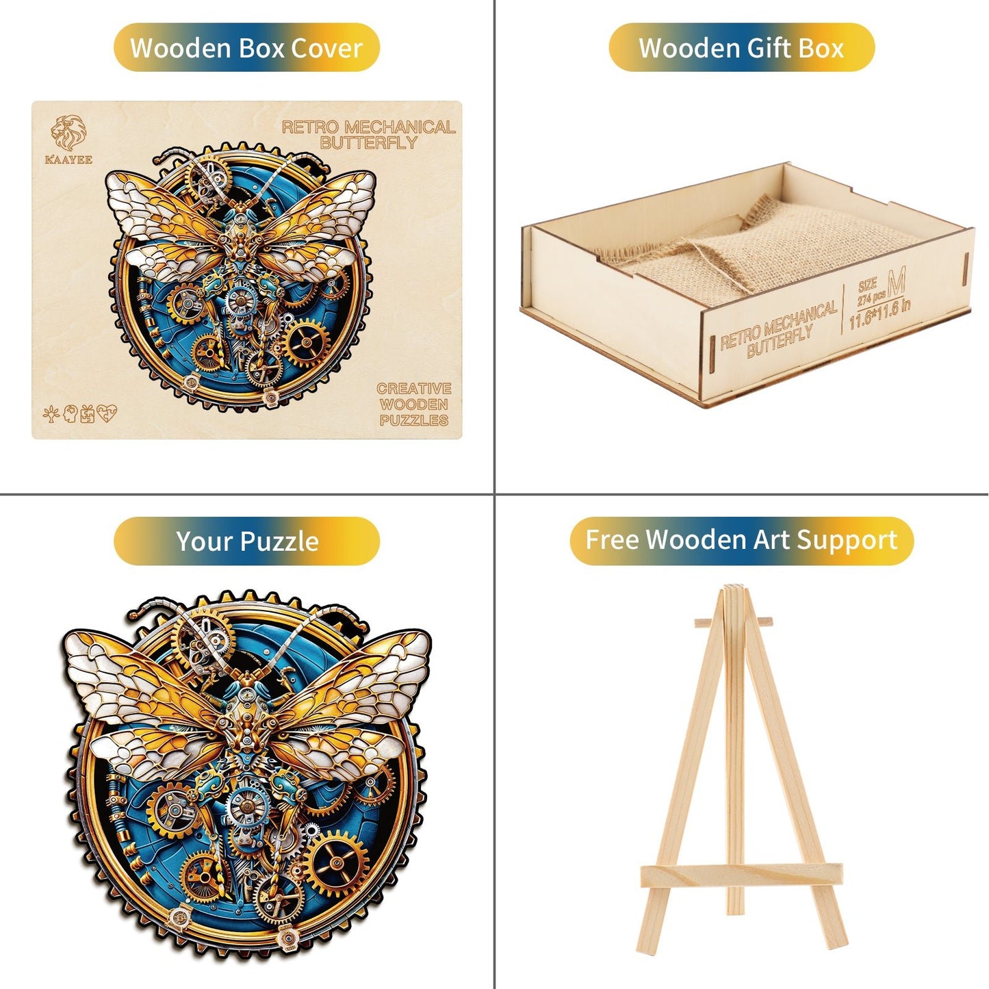 Whimsical Wooden Jigsaw Puzzle - Retro Mechanical Butterfly - pickApuzzle