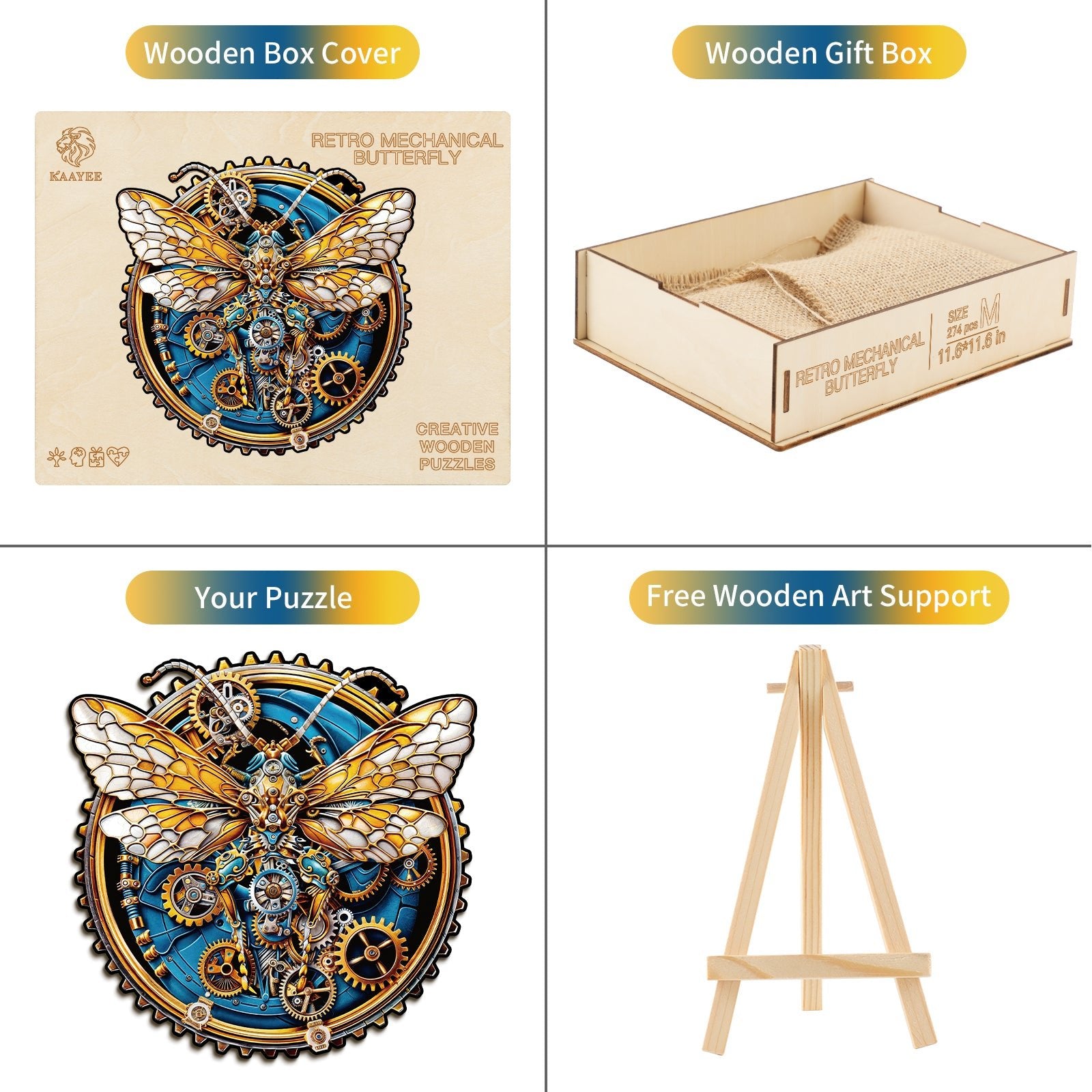 Whimsical Wooden Jigsaw Puzzle - Retro Mechanical Butterfly - pickApuzzle