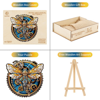 Whimsical Wooden Jigsaw Puzzle - Retro Mechanical Butterfly - pickApuzzle