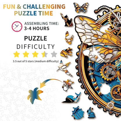 Whimsical Wooden Jigsaw Puzzle - Retro Mechanical Butterfly - pickApuzzle