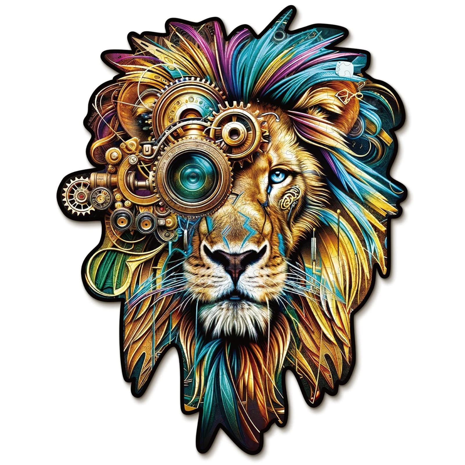 Whimsical Wooden Jigsaw Puzzle-Retro Mechanical Lion