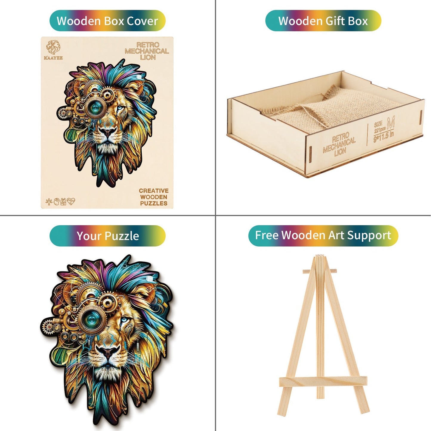 Whimsical Wooden Jigsaw Puzzle - Retro Mechanical Lion - pickApuzzle