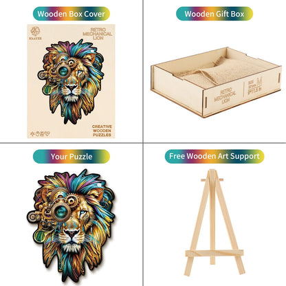Whimsical Wooden Jigsaw Puzzle - Retro Mechanical Lion - pickApuzzle