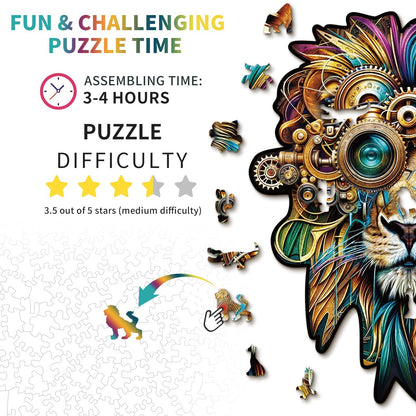 Whimsical Wooden Jigsaw Puzzle - Retro Mechanical Lion - pickApuzzle