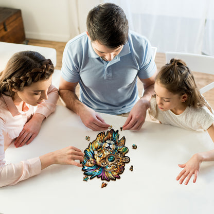 Whimsical Wooden Jigsaw Puzzle - Retro Mechanical Lion - pickApuzzle