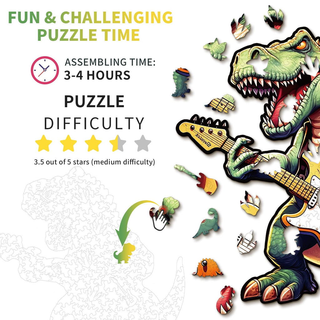 Whimsical Wooden Jigsaw Puzzle - Rock T - Rex - pickApuzzle