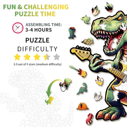 Whimsical Wooden Jigsaw Puzzle - Rock T - Rex - pickApuzzle