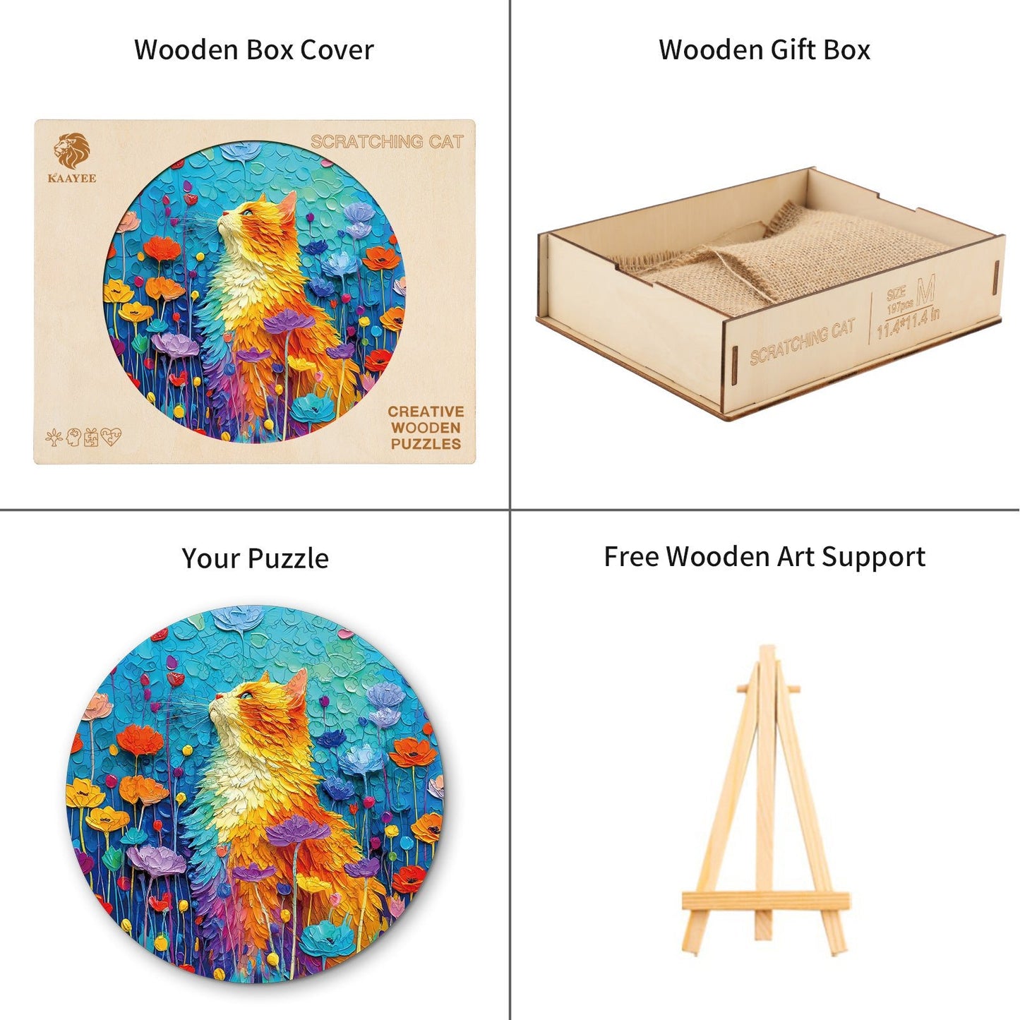 Whimsical Wooden Jigsaw Puzzle - Scratching Cat - pickApuzzle