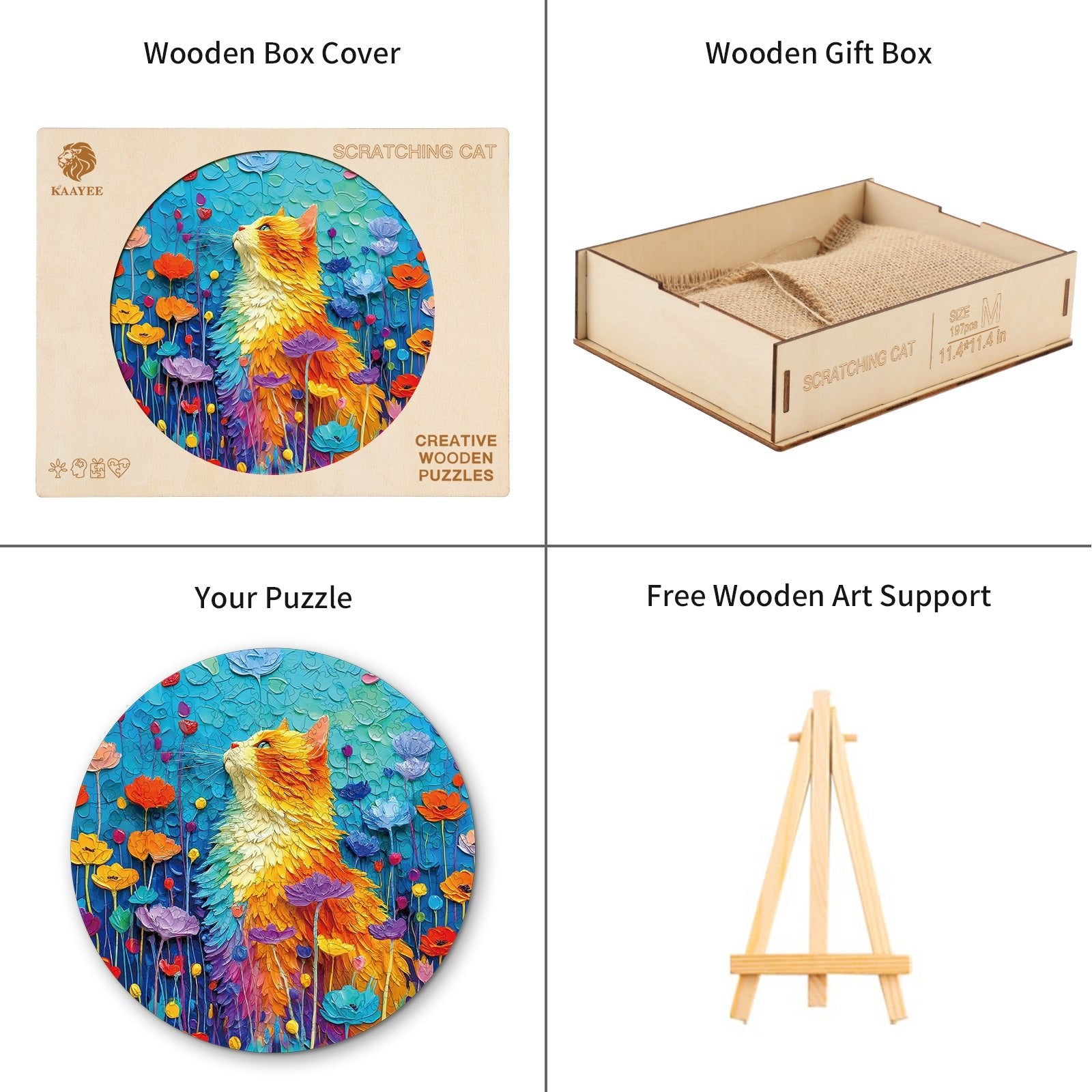Whimsical Wooden Jigsaw Puzzle - Scratching Cat - pickApuzzle