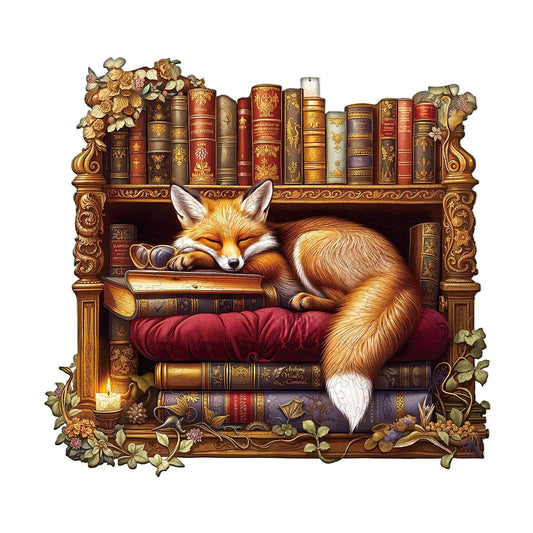 Whimsical Wooden Jigsaw Puzzle- Sleep Library-Fox