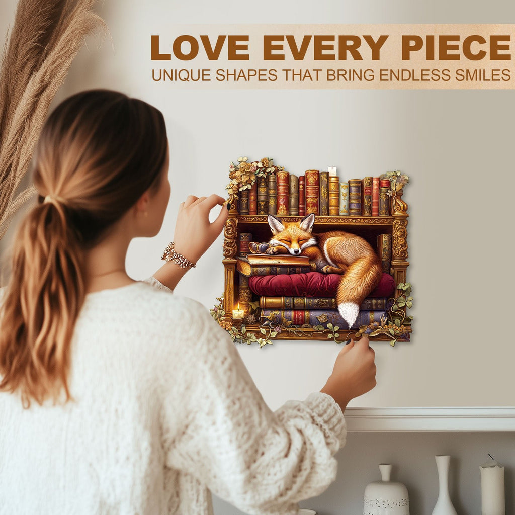 Whimsical Wooden Jigsaw Puzzle - Sleep Library - Fox - pickApuzzle