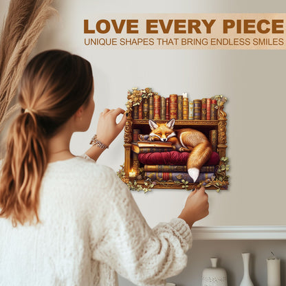 Whimsical Wooden Jigsaw Puzzle - Sleep Library - Fox - pickApuzzle
