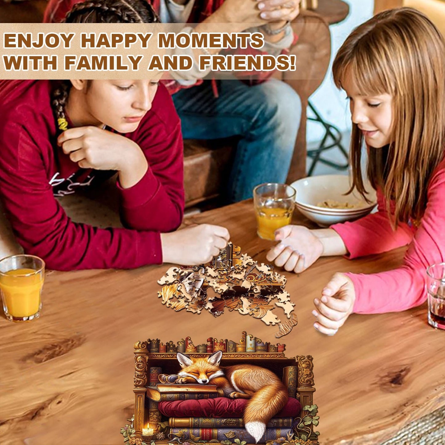 Whimsical Wooden Jigsaw Puzzle - Sleep Library - Fox - pickApuzzle