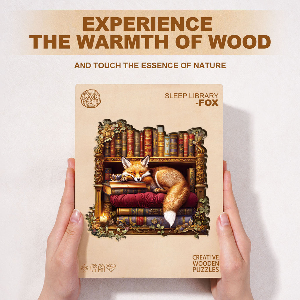 Whimsical Wooden Jigsaw Puzzle - Sleep Library - Fox - pickApuzzle