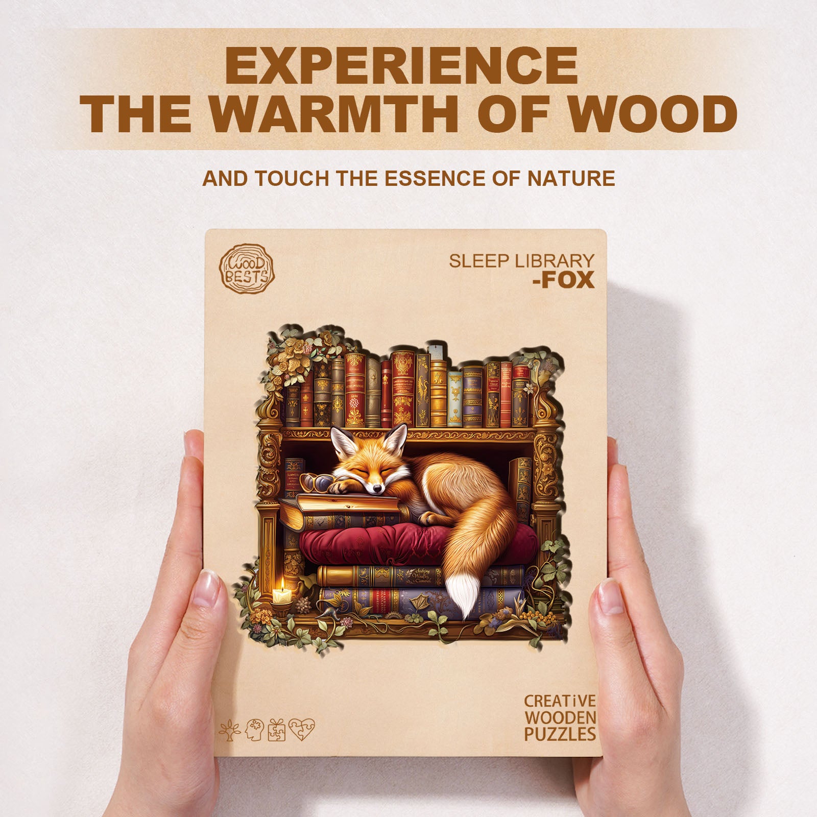 Whimsical Wooden Jigsaw Puzzle - Sleep Library - Fox - pickApuzzle